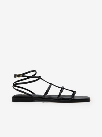 Lace-Up Flat Leather Sandals