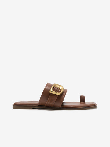 Gold Buckle Leather Slides