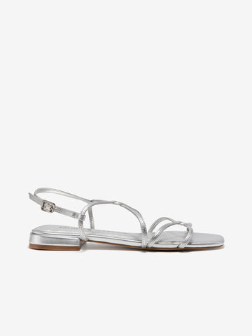 Silver Cross Straps Leather Sandals