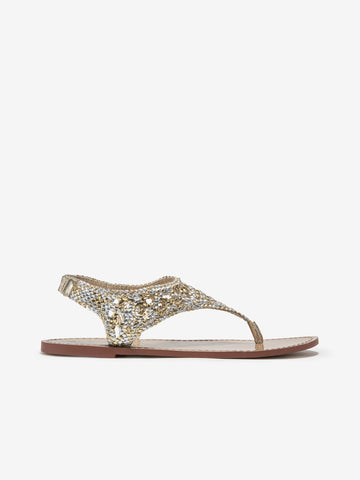 Braided Gold And Silver Thong Sandals