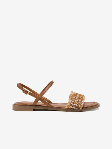 Raffia Flat Leather Sandals