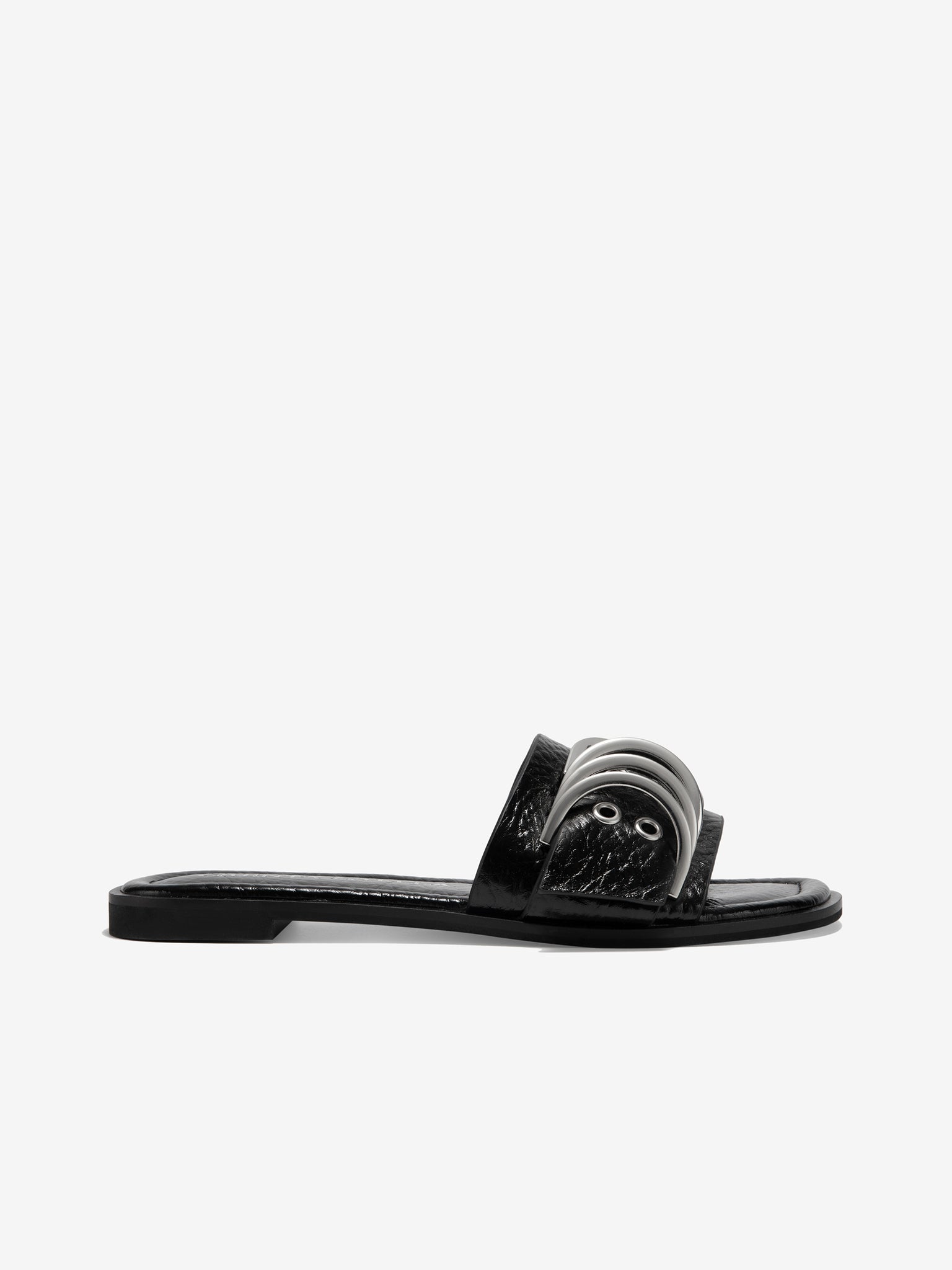 Ring Buckle Leather Slides