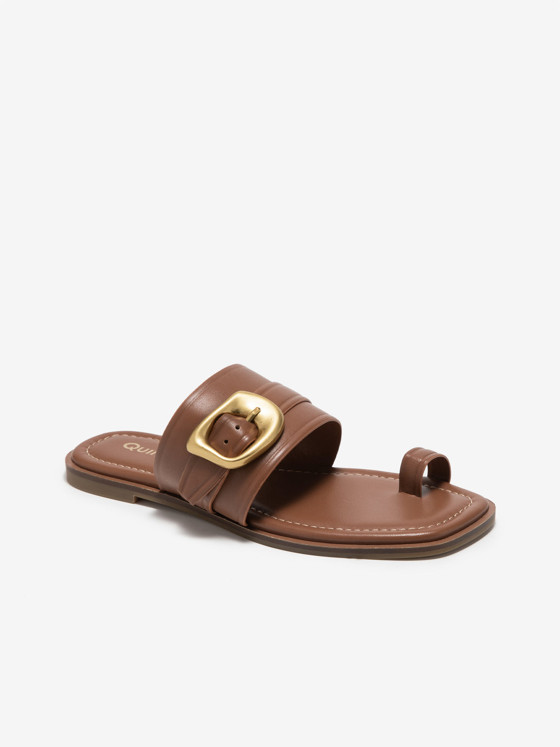 Gold Buckle Leather Slides